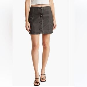 Faux Leather Mini Skirt Button Front Washed Black Size 24